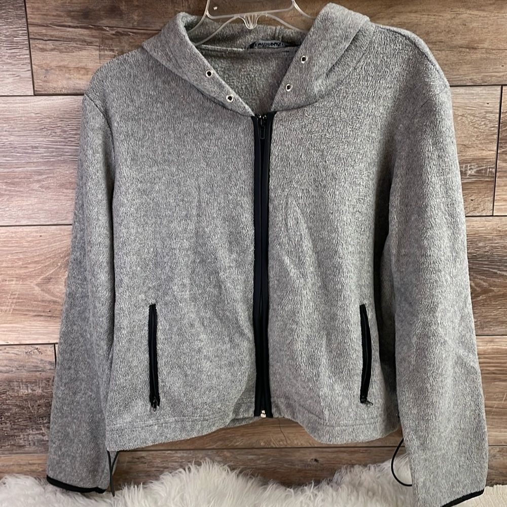FunHouse Womens Hooded Zip Up Jacket Hoodie, Gray and Black